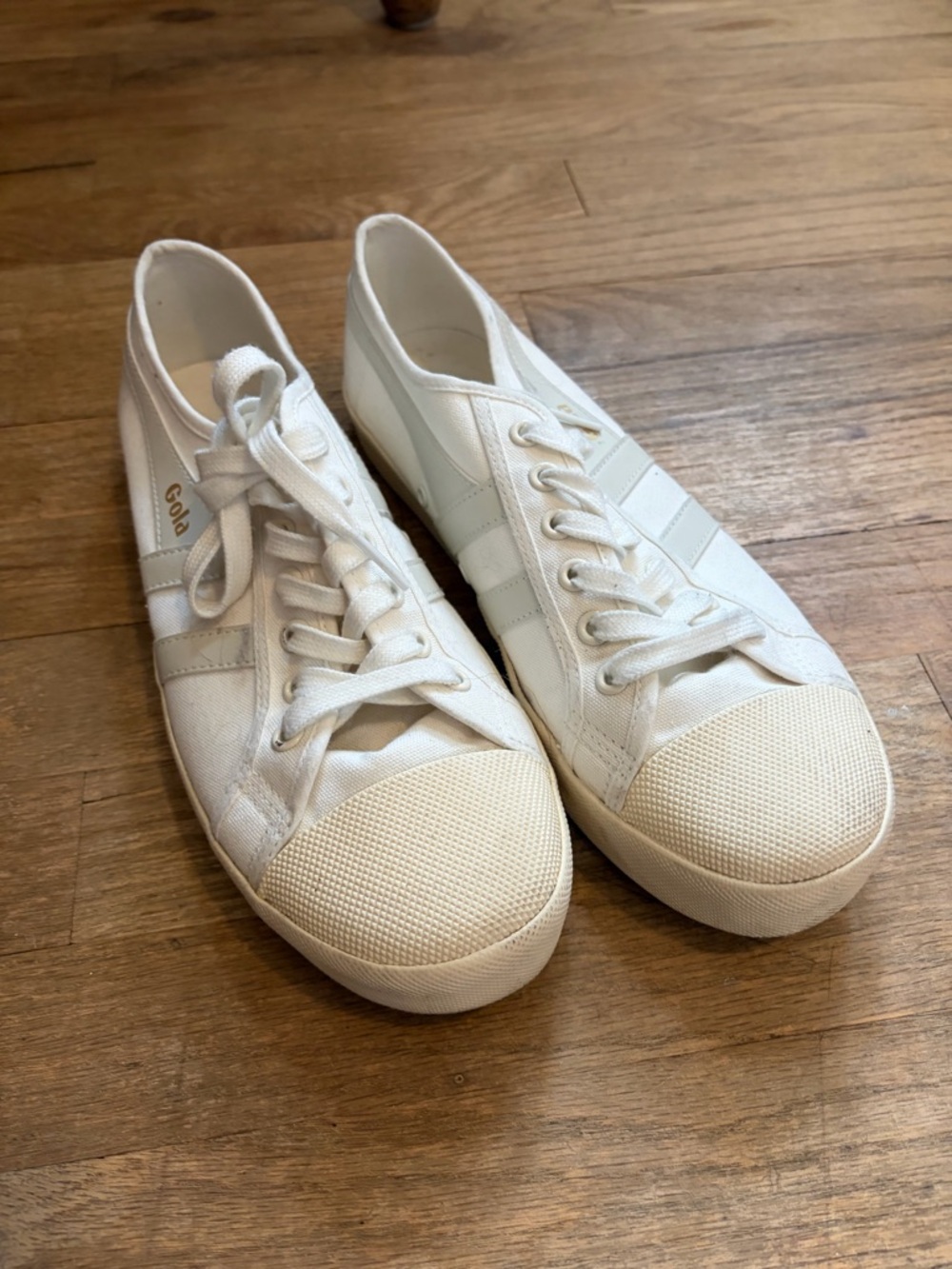 Gold Low-Top Canvas Sneakers in Off-White